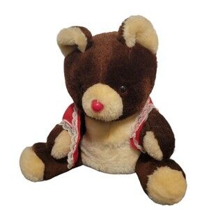 Vintage‎ Komfy Bear Brown Red Nose Acrylic Stuffed Animal Plush Teddy With Vest